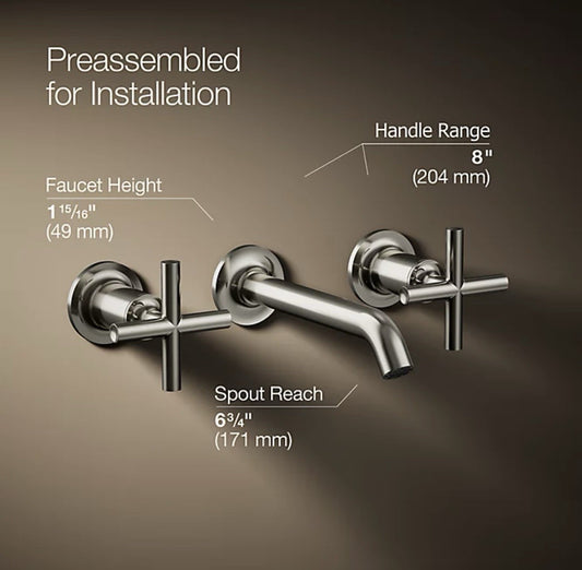 Kohler Purist K-T14413-3-SN Wall-Mount Bathroom Faucet – Polished Nickel