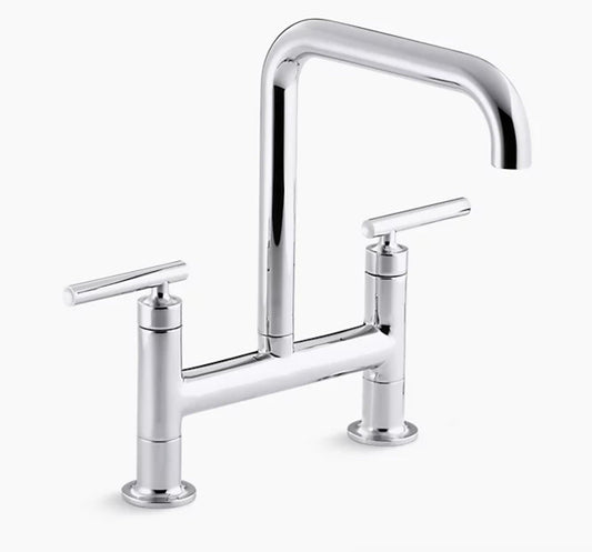 Kohler K-7547-4-CP Purist Bridge Kitchen Faucet 2-Hole Deck Mount Polished Chrom