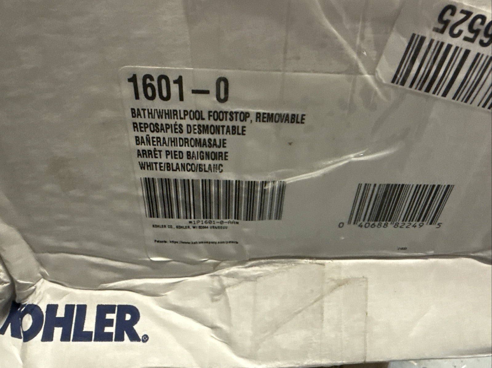 Kohler K-1601-0 Bath/Whirlpool Footstop – Removable White Spa Accessory