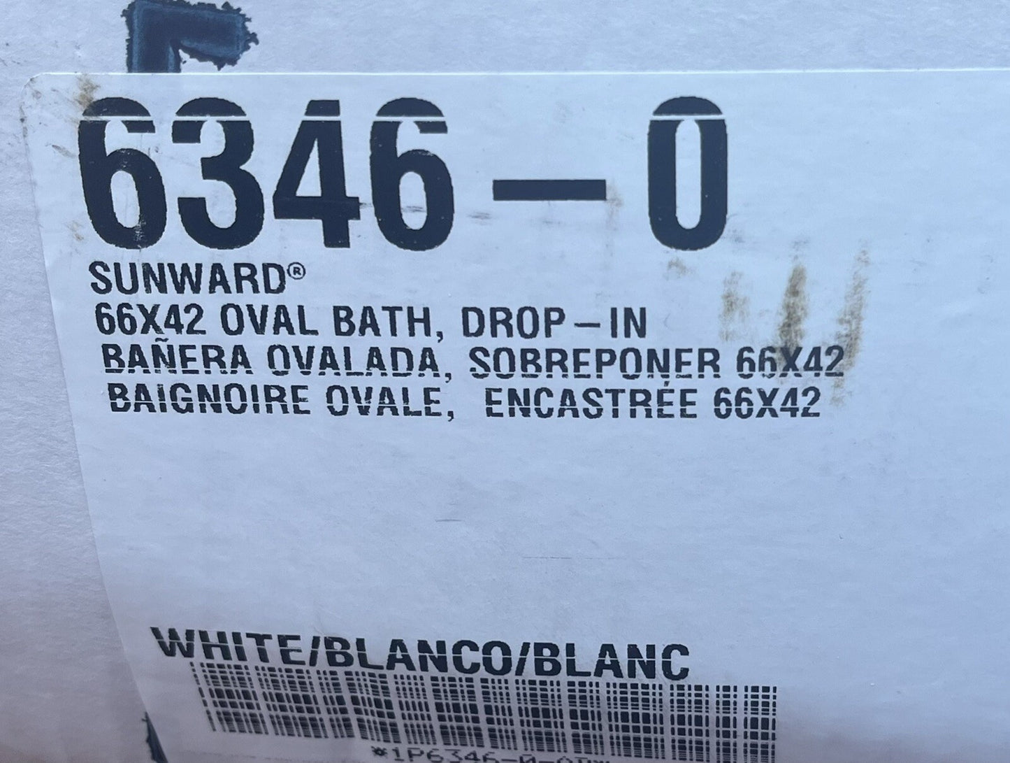 KOHLER K-6346-0 SUNWARD 66X42 OVAL BATH- DROP-IN
