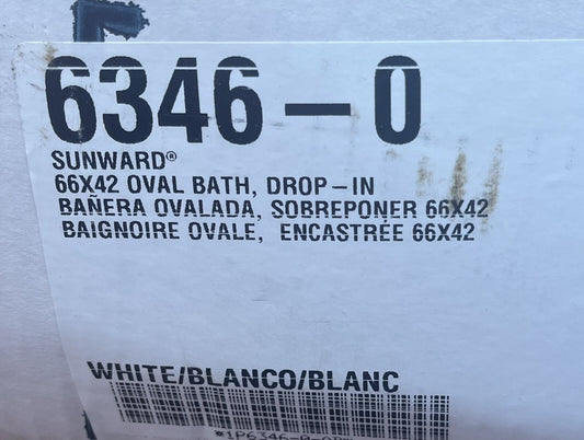 KOHLER K-6346-0 SUNWARD 66X42 OVAL BATH- DROP-IN