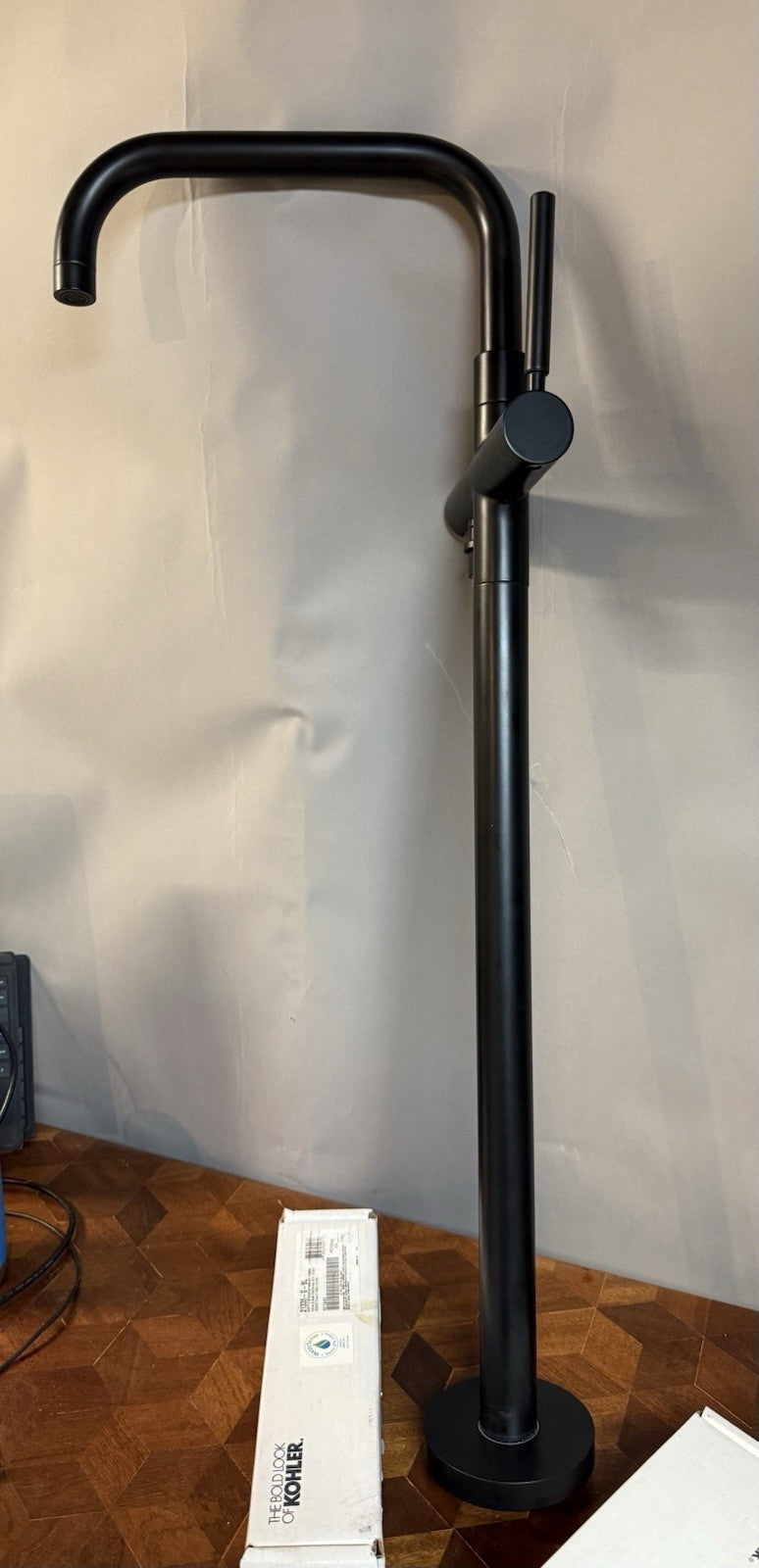 Kohler K-T97328-4-BL Matte Black Floor Tub Filler w/ Handshower & Diverter