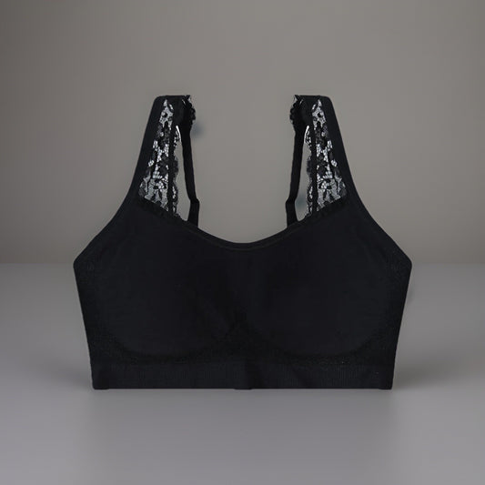 Underoutfit Adjustable Comfort Bra w/ Lace Straps-445 Black size Large