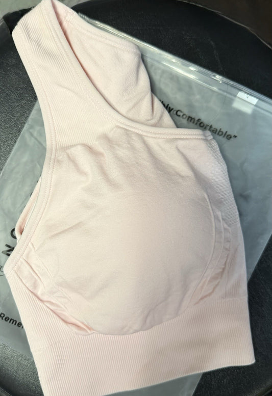 The NowSunday Racerback Sports Bra (sewn in pads) 1145- Large, Pink-a-boo