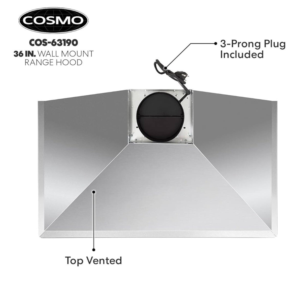 Cosmos 36" Ducted Wall Mount Range Hood w/ Stainless Steel Push Controls