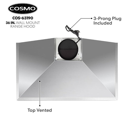 Cosmos 36" Ducted Wall Mount Range Hood w/ Stainless Steel Push Controls
