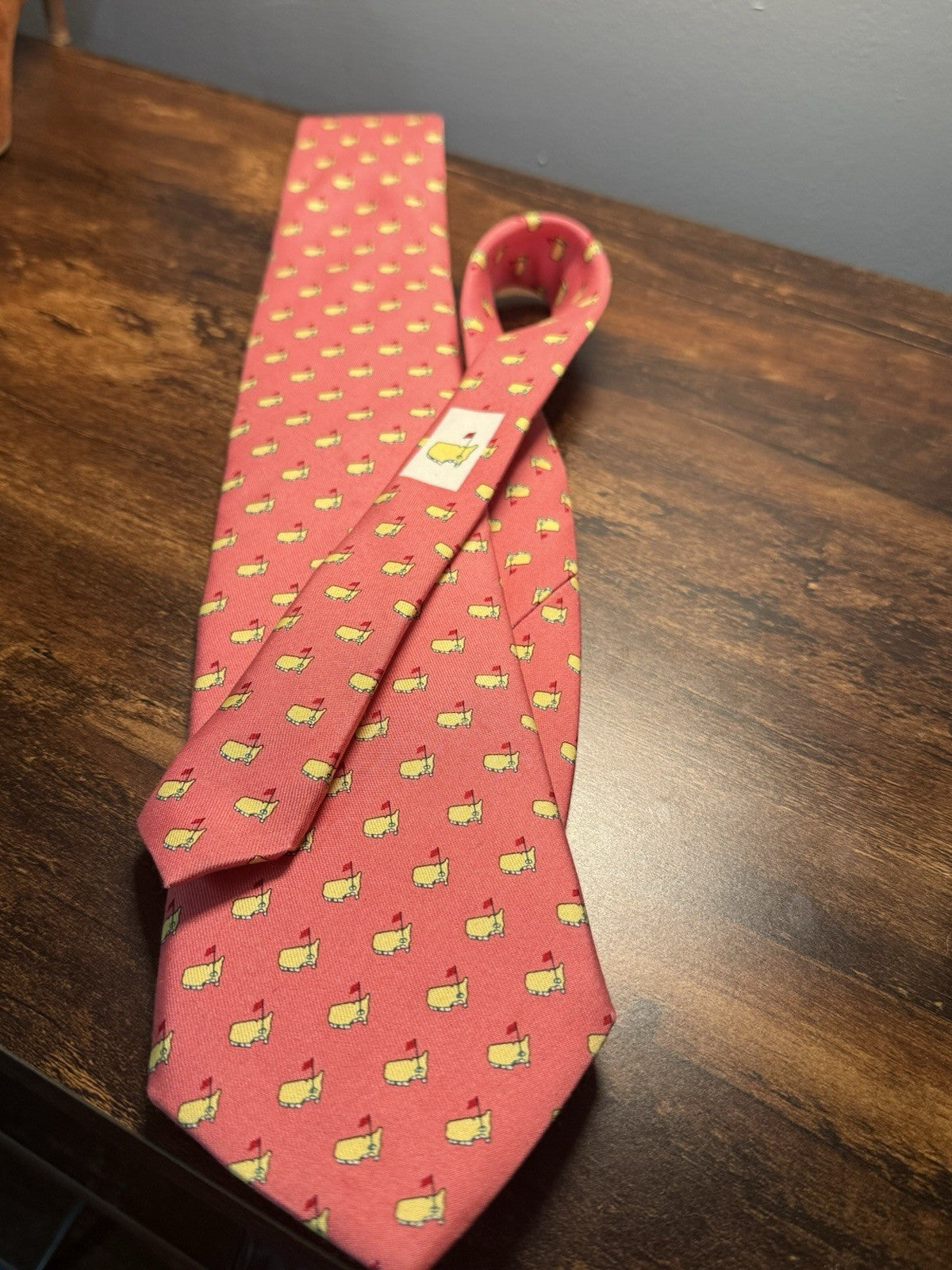 Augusta National Golf Club Tie Pink Silk Masters Logo Map Flag Print Neck Tie