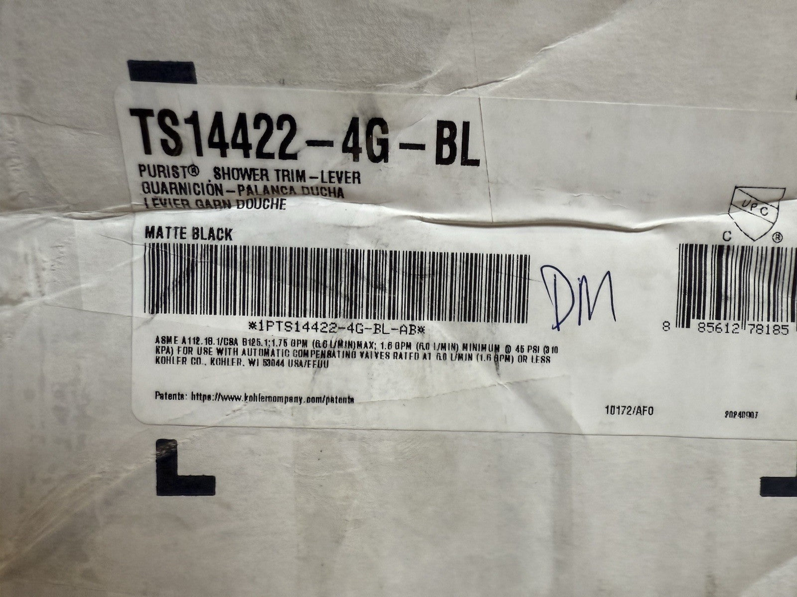 Kohler K-TS14422-4G-BL Purist Rite-Temp Shower Trim Kit with Lever Handle Matte