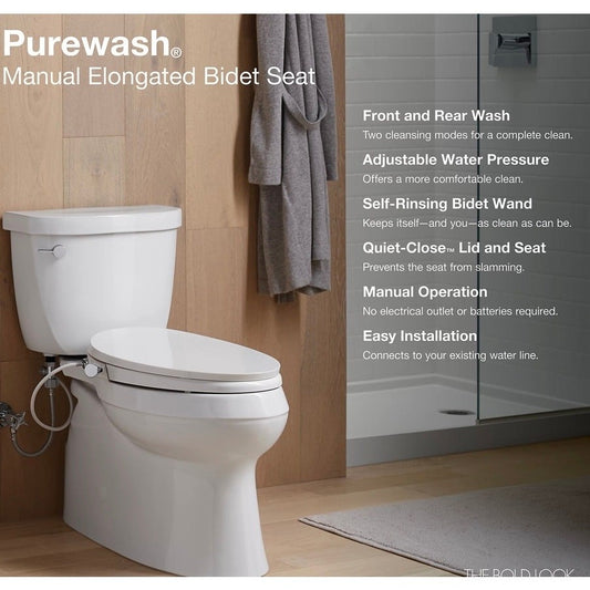 Kohler 98804-0 PureWash Bidet Toilet Seat White Elongated Manual Non-Electric