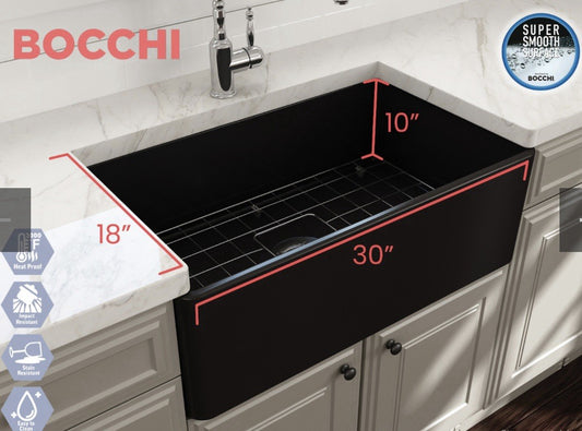 BOCCHI 1138-0120 Classico Farmhouse 30" Single Kitchen Sink- Black 1138-004-0120