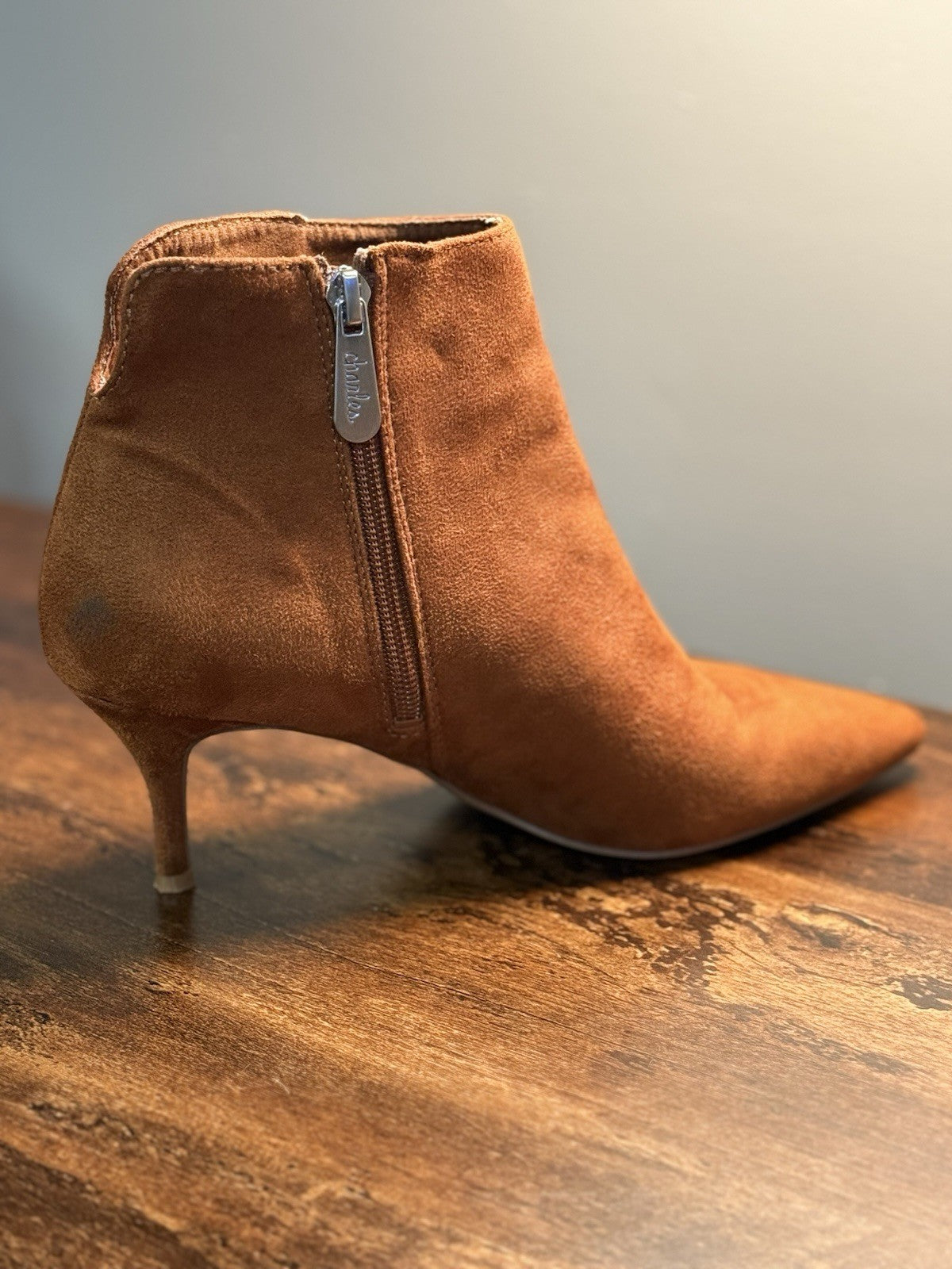 Charles David Suede Ankle Booties Rust Brown Size 7.5M Pointed Toe Zip