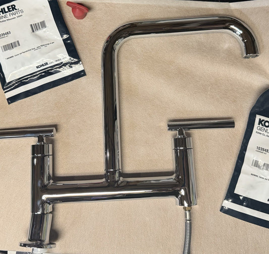 Kohler K-7547-4-CP Purist Bridge Kitchen Faucet 2-Hole Deck Mount Polished Chrom