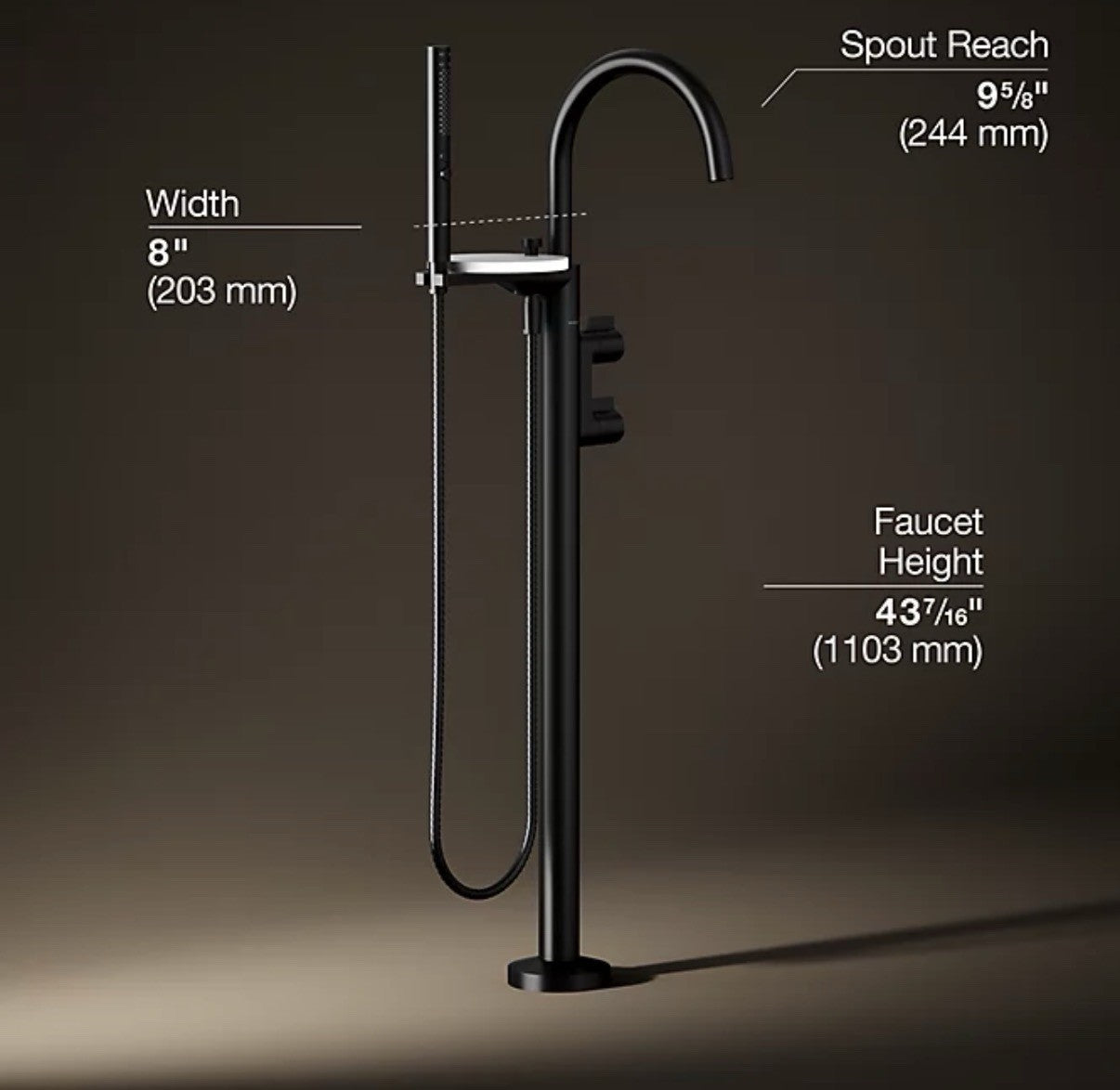 Kohler Components Floor-Mount Tub Filler Handshower – Matte Black K-T77984-4-BL