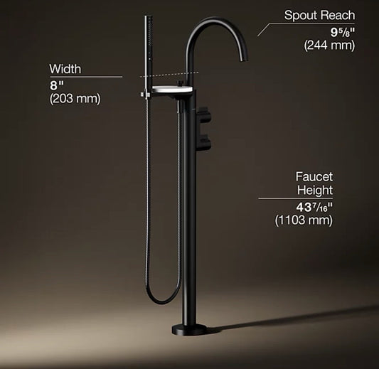 Kohler Components Floor-Mount Tub Filler Handshower – Matte Black K-T77984-4-BL