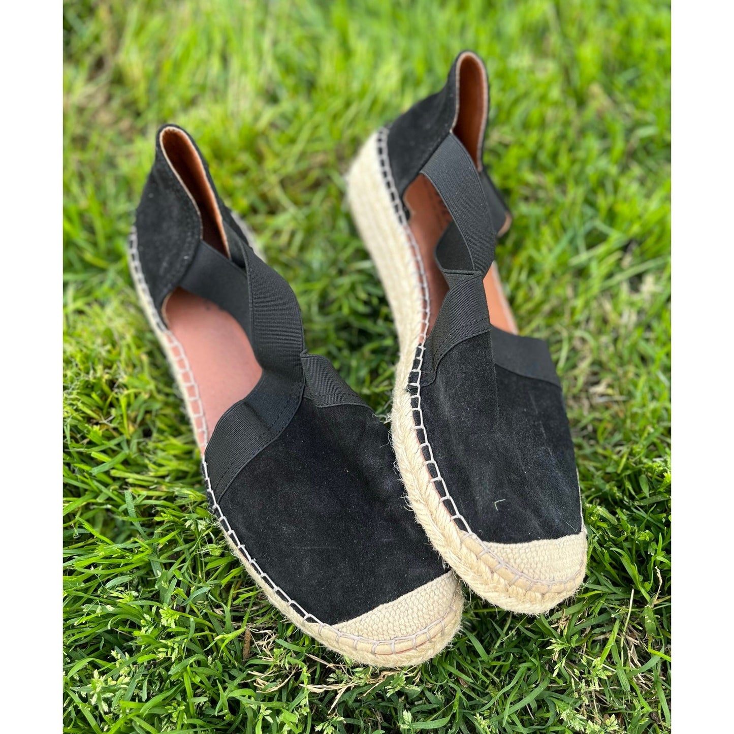 Fabiolas Espadrille Sandles Black Leather Wedge Made in Spain, size EU40
