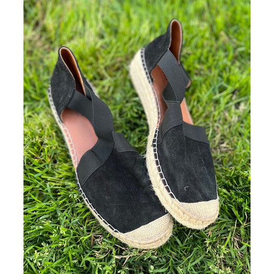 Fabiolas Espadrille Sandles Black Leather Wedge Made in Spain, size EU40