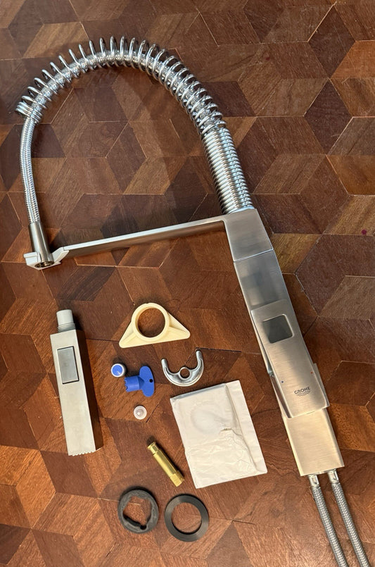 GROHE 31401DC0 EuroCube Kitchen Faucet SuperSteel Dual Spray Semi-Pro