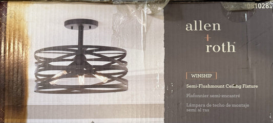 Allen + Roth Winship 14" Bronze Transitional Incandescent Semi-flush Mount Light