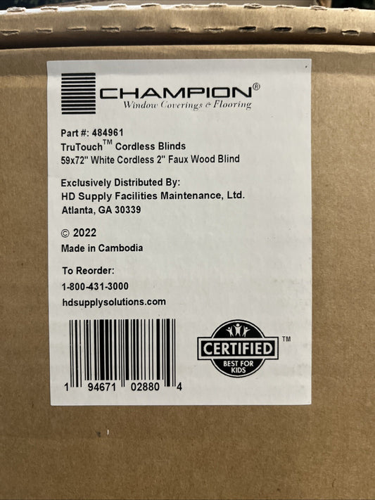 Champion Blinds 484961 Tru Touch Cordless   59x72 White  2” Faux Wood Blinds