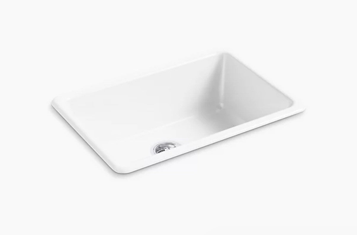 KOHLER K-5708-0 Iron Tones 27" Cast Iron 1-Basin Kitchen Sink – White Drop-In or