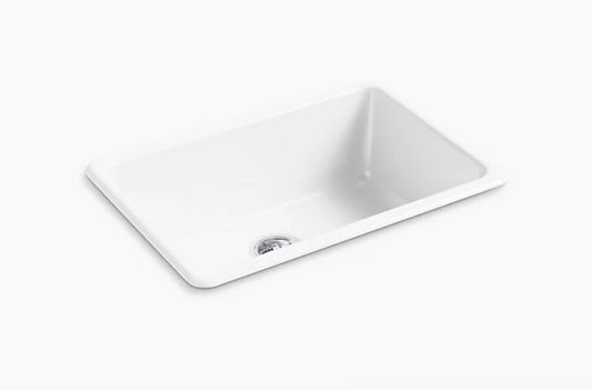 KOHLER K-5708-0 Iron Tones 27" Cast Iron 1-Basin Kitchen Sink – White Drop-In or