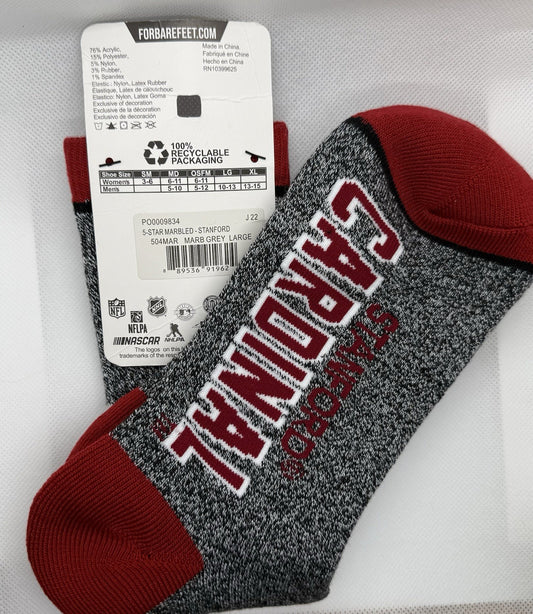 For Bare Feet Men's NCAA Stanford Cardinals 5 Star Marbled Crew Socks Size Large