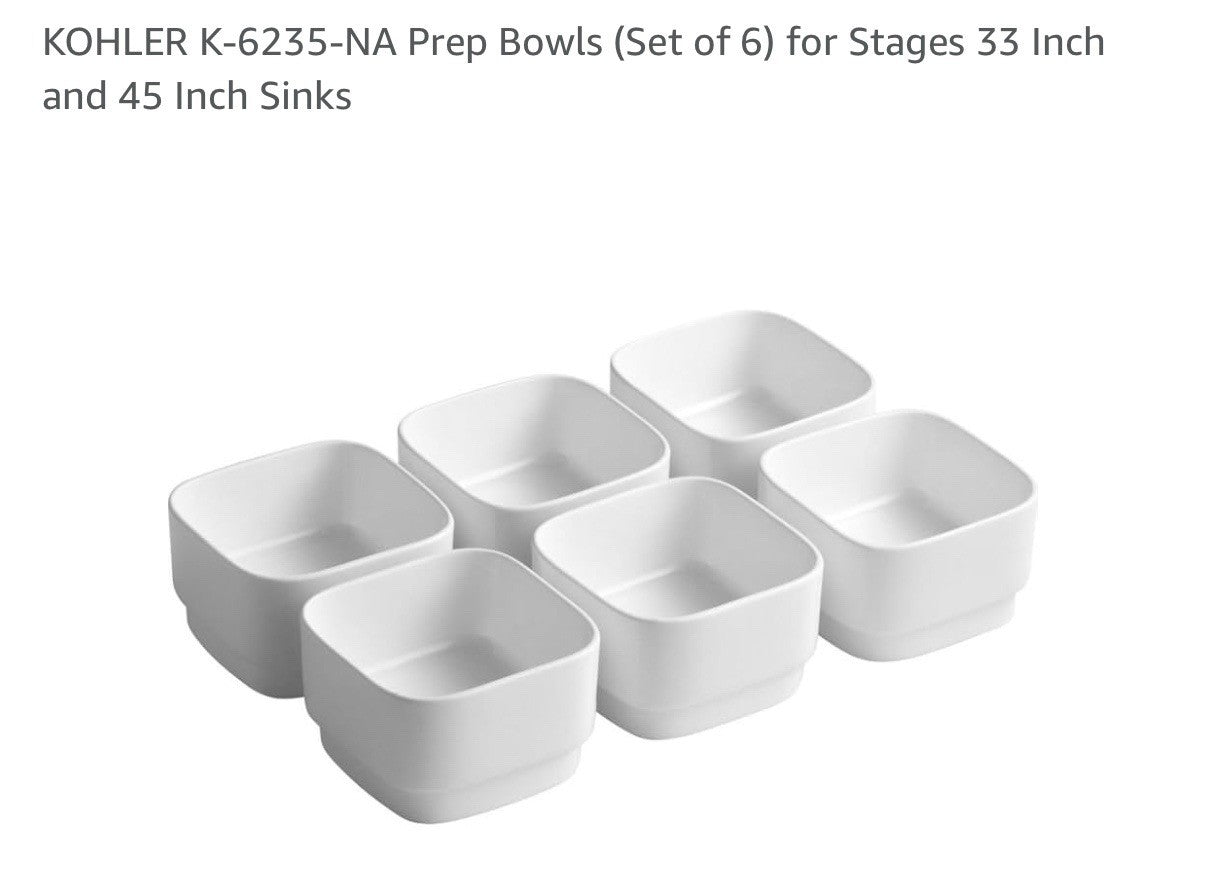 Kohler Stages 6235-NA Prep Bowls Set of 6 White Double-Sided Stacking Bowls