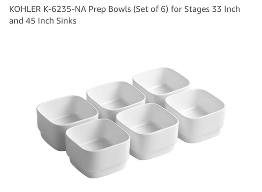Kohler Stages 6235-NA Prep Bowls Set of 6 White Double-Sided Stacking Bowls