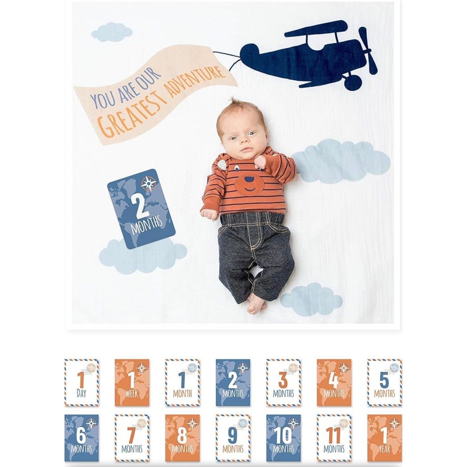 New - Lulujo Baby's First Year Milestone Blanket & Card Set