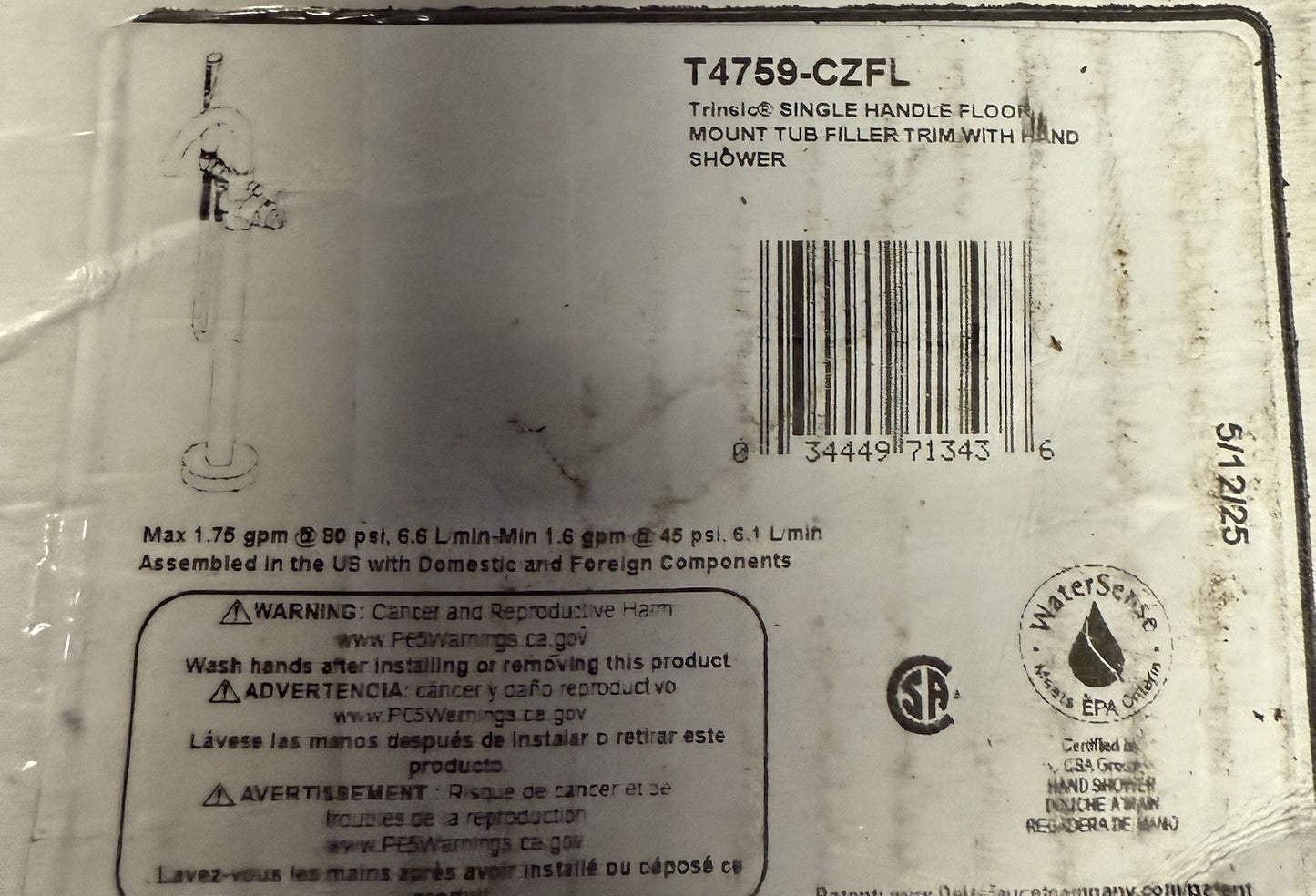 Delta T4759-CZFL Tub Filler Trim Kit Floor Mount Champagne Bronze + Hand Shower