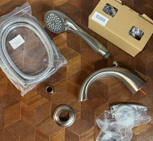 Delta T4705-SS Two-Handle Roman Tub Trim with Handshower – Stainless Steel | OPE