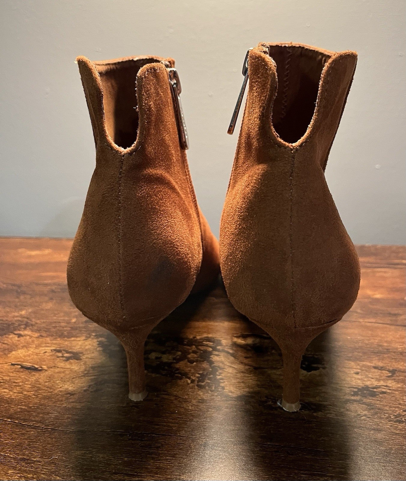 Charles David Suede Ankle Booties Rust Brown Size 7.5M Pointed Toe Zip
