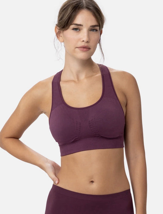 The NowSunday Racerback Sports Bra (sewn in pads) 1145 Size XL- Plum