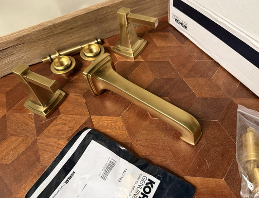 Kohler Riff T26432-4-2MB Wall Mount Bathroom Sink Faucet Trim – Brushed Brass