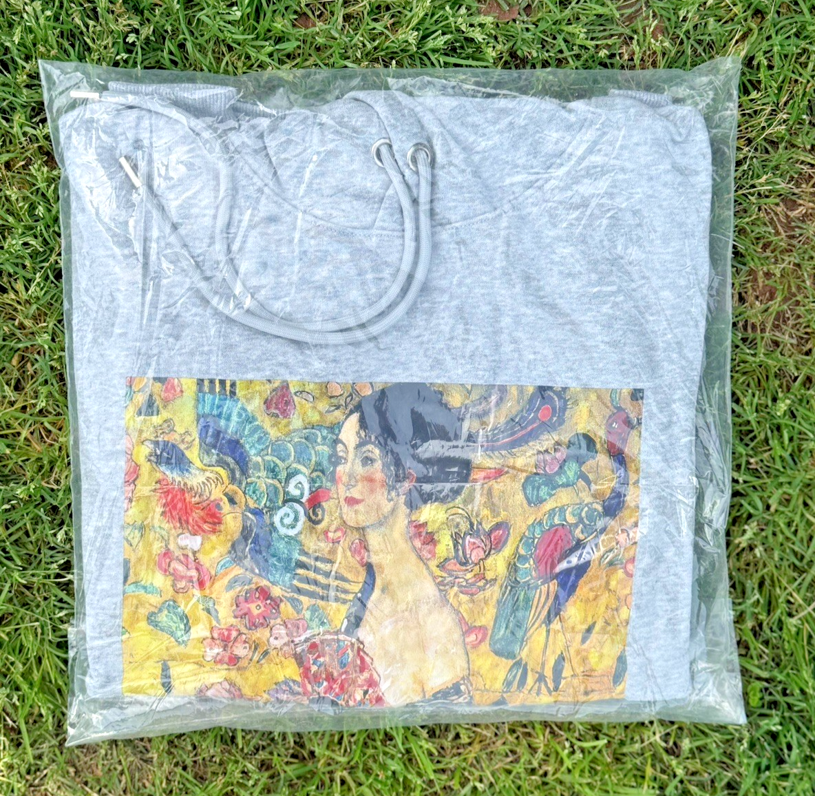 Gustav Klimt - Lady with a fan-Immersive Experience- Pullover Hoodie, Gray Large