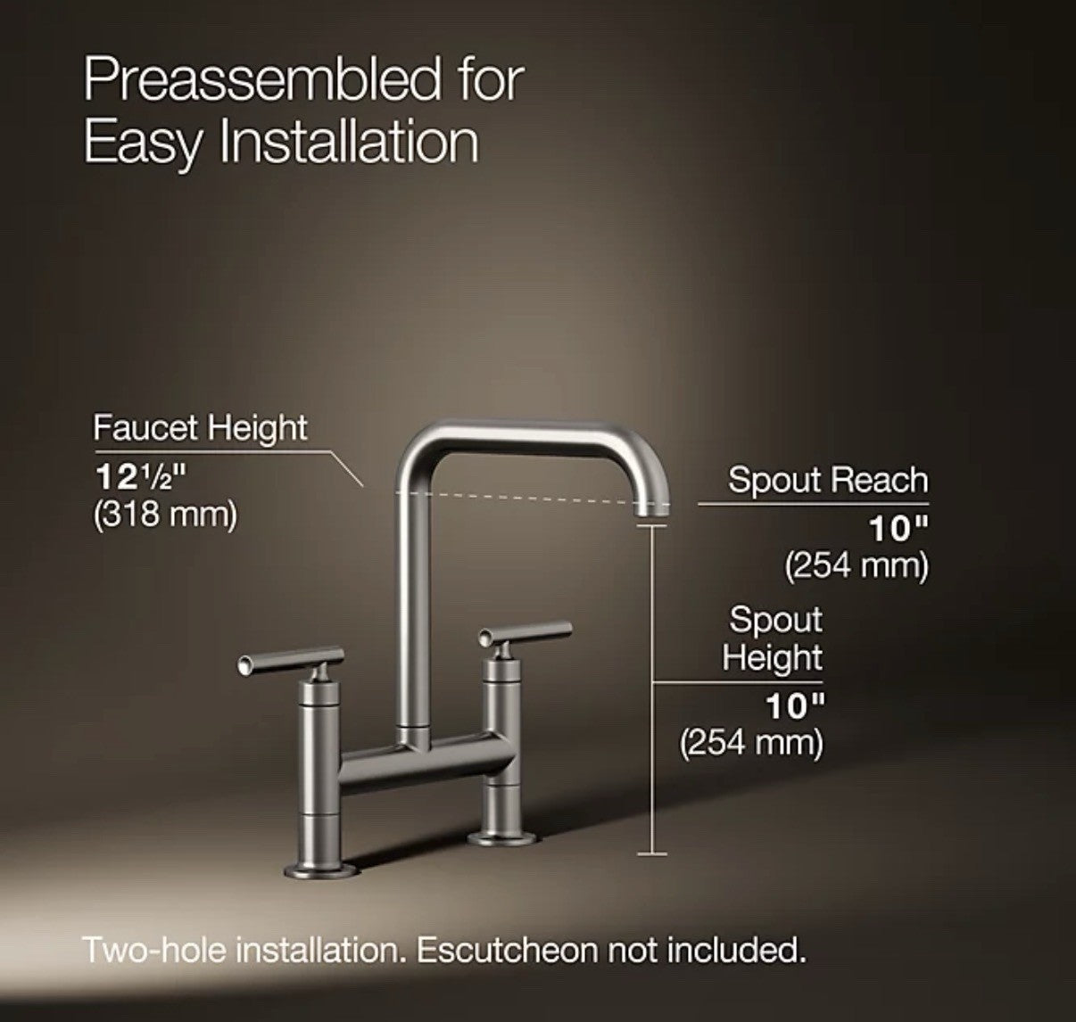 Kohler K-7547-4-VS Purist 1.5 GPM Bridge Kitchen Faucet, Vibrant Stainless