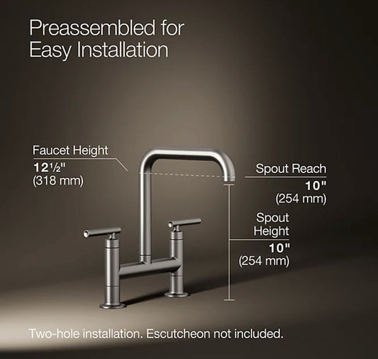 Kohler K-7547-4-VS Purist 1.5 GPM Bridge Kitchen Faucet, Vibrant Stainless