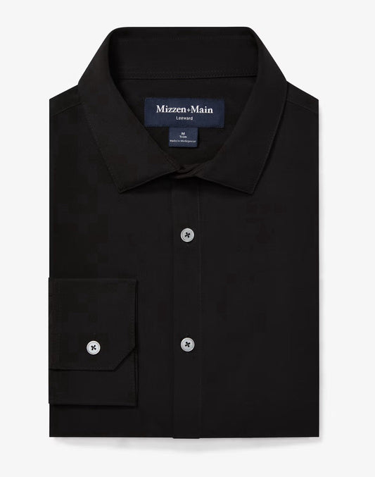 Mizzen+Main Leeward Dress Shirt – Black Trim Fit LS Button-Down – Men’s Large
