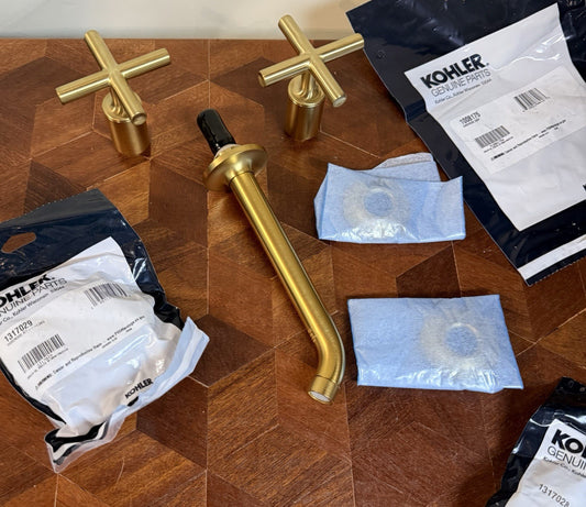 Kohler T14413-3-2MB Purist Wall Mounted Widespread Bathroom Faucet Moderne Brass