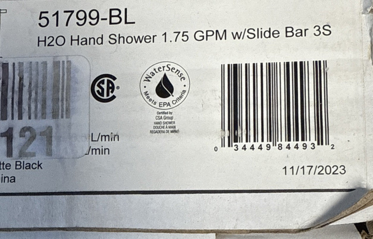 Delta 51799-BL H2Okinetic 3-Setting Slide Bar Hand Shower -Matte Black