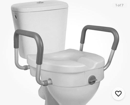 RMS Raised Toilet Seat - 5 Inch Elevated Riser with Adjustable Padded Arms