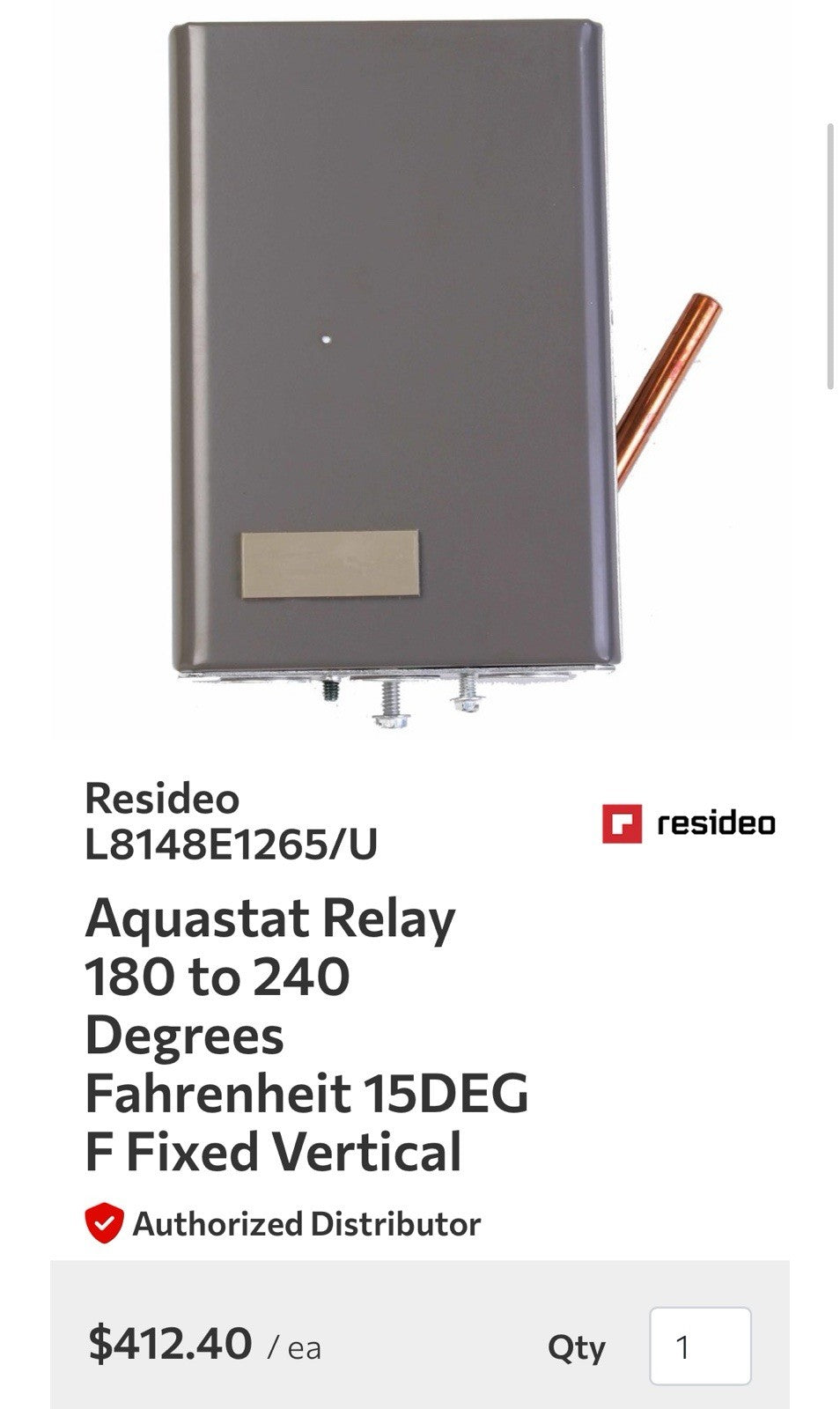Resideo L8148E1265 High Limit Aquastat Relay – 180-240°F Vertical Control ⏲