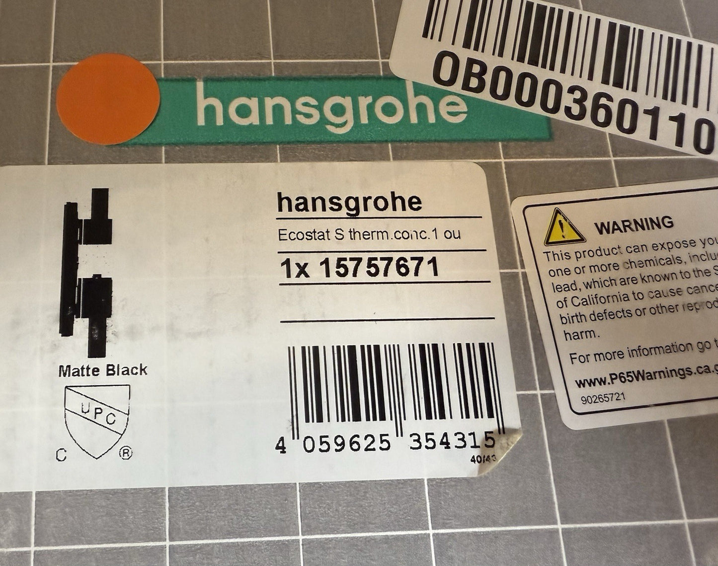 Hansgrohe 15757671 Ecostat S Thermostatic Valve Trim Matte Black, Volume Control