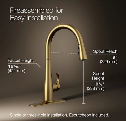 Kohler Simplice K-22036-2MB Touchless Pull-Down Kitchen Faucet – Brushed Moderne