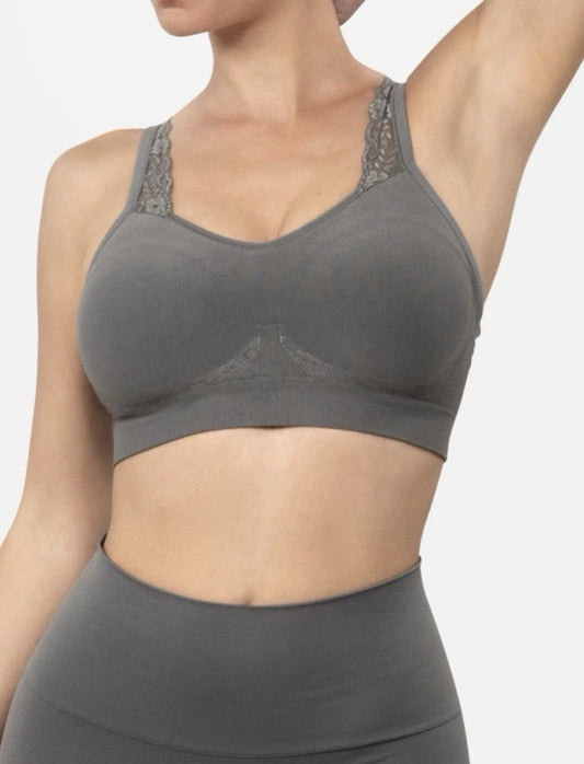 Underoutfit Adjustable Comfort Bra w/ Lace Straps-445 Gray, size Med