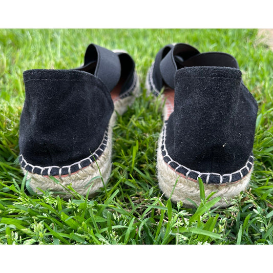 Fabiolas Espadrille Sandles Black Leather Wedge Made in Spain, size EU40