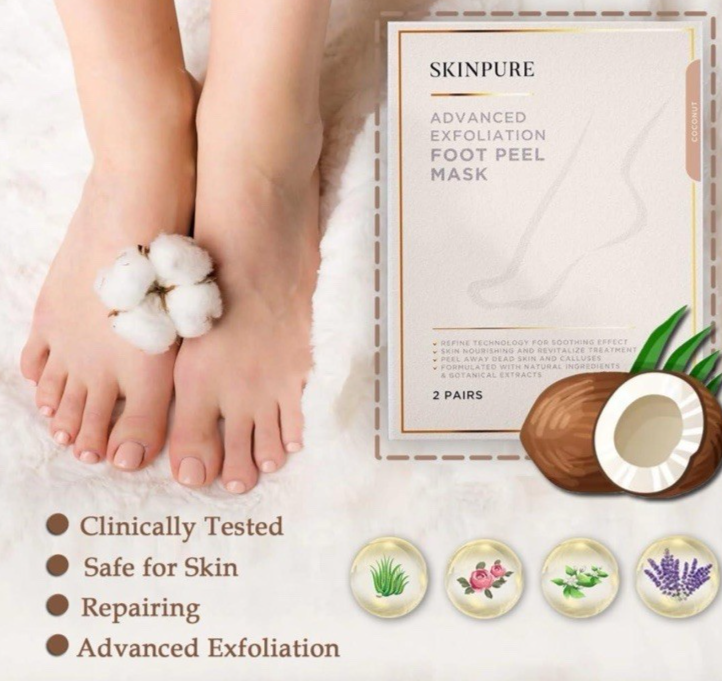 SkinPure Exfoliating Foot Peel Mask (2 in pack)- Lavender, Aloe & Jasmine 🌳
