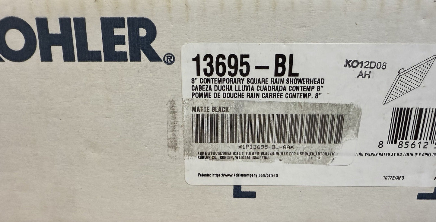 Kohler Contemporary 8” Square 2.5 GPM Rain Shower Head K-13695-BL Matte Black