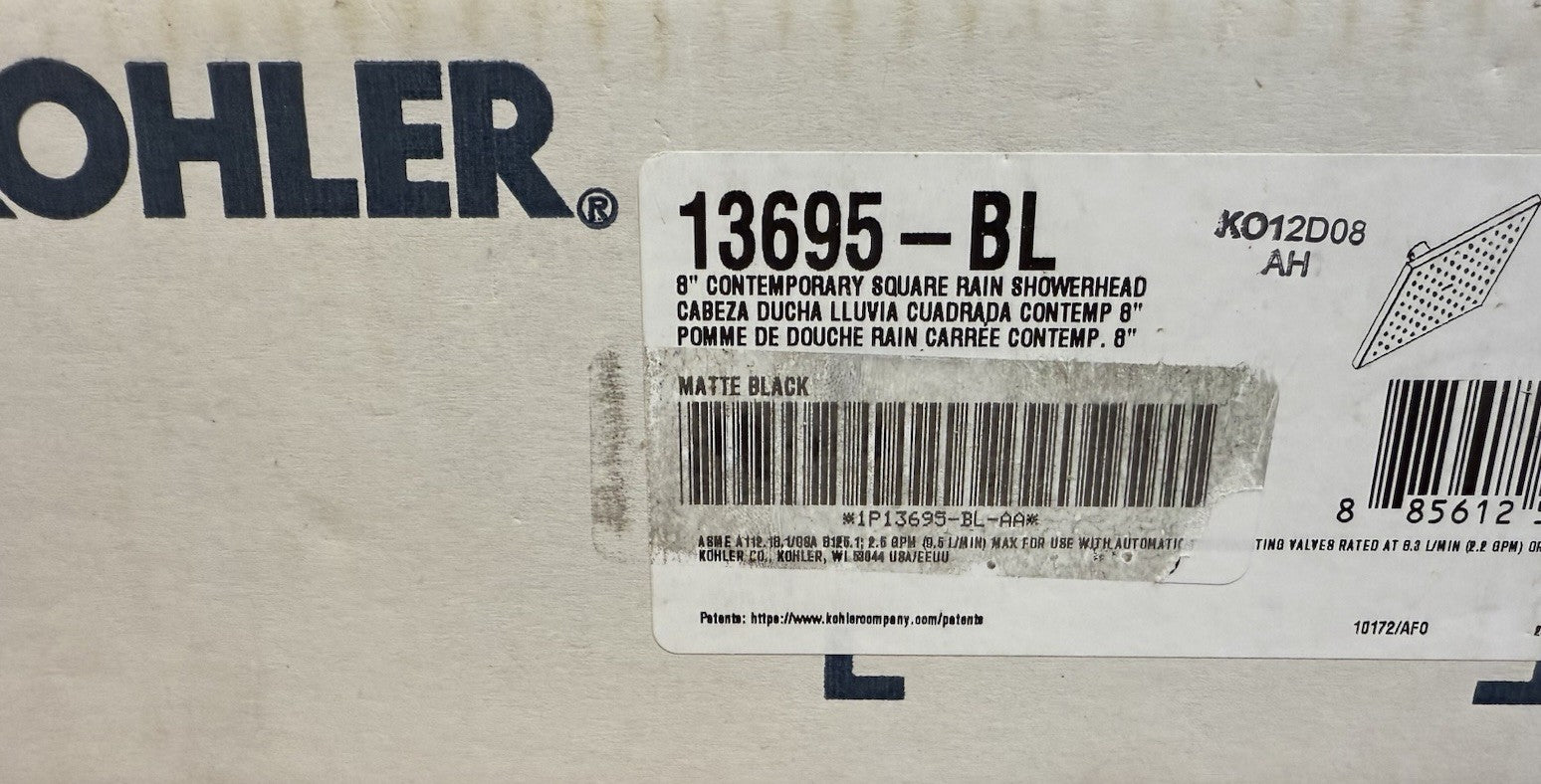 Kohler Contemporary 8” Square 2.5 GPM Rain Shower Head K-13695-BL Matte Black