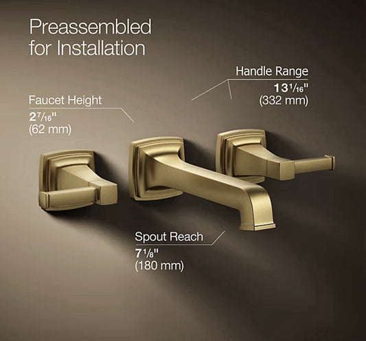 Kohler Riff T26432-4-2MB Wall Mount Bathroom Sink Faucet Trim – Brushed Brass